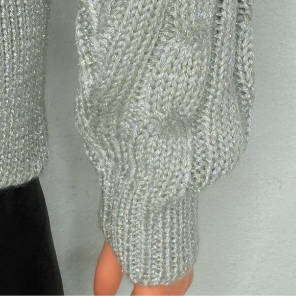 90s Liz Claiborne Women’s M Metallic Cable Knit Turtleneck Sweater Silver Gray - Picture 11 of 16